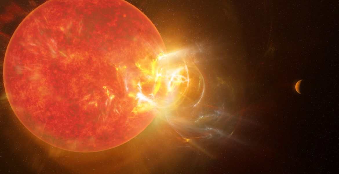 Concepto del artista de una llamarada estelar de Proxima Centauri.