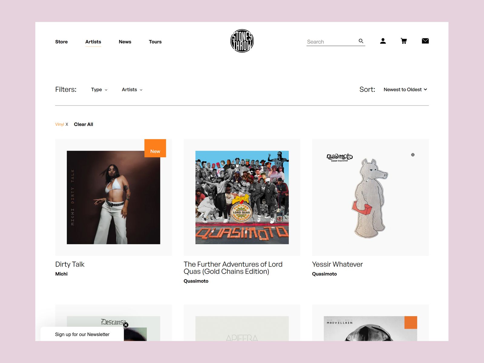 Captura de pantalla de Stones Throw un sitio web para comprar discos de vinilo