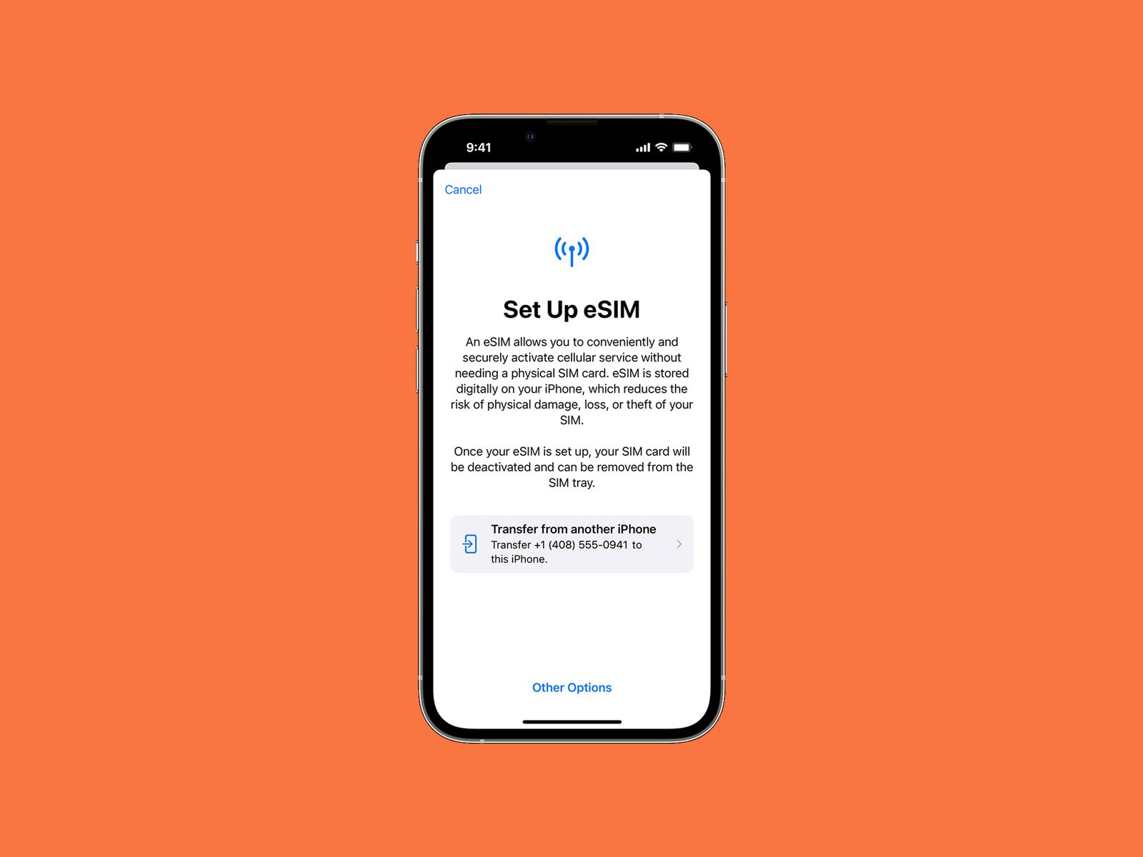 El iPhone de Apple muestra la pantalla de configuración de la eSIM