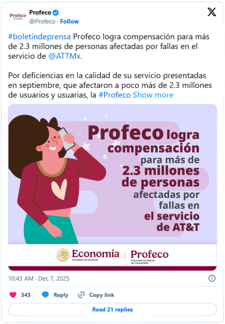 Profeco Boletin De Prensa Profeco logra compensación para más de 2.3 millones de personas afectadas por fallas en el servicio de AT&T