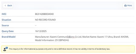 Xiaomi 17 ultra certificación registrada IMEI