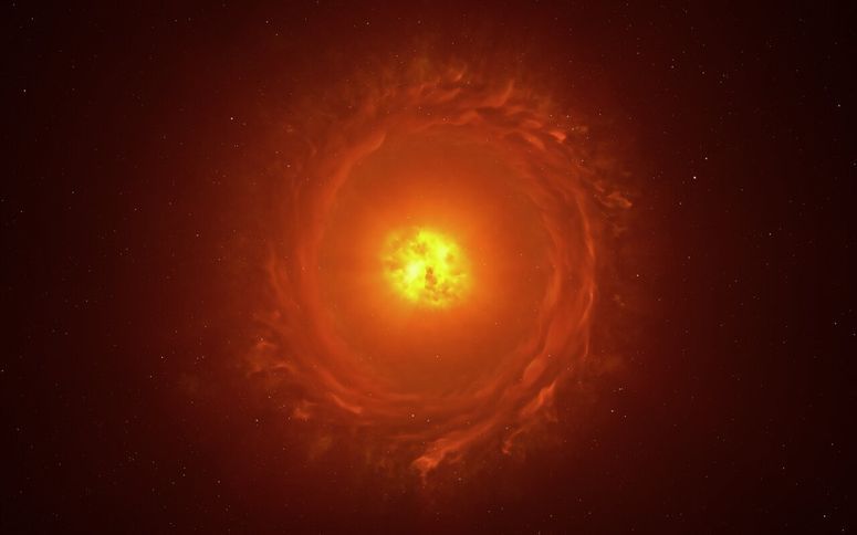 Impresión artística de la ahora hipergigante amarilla a 160,000 años luz.