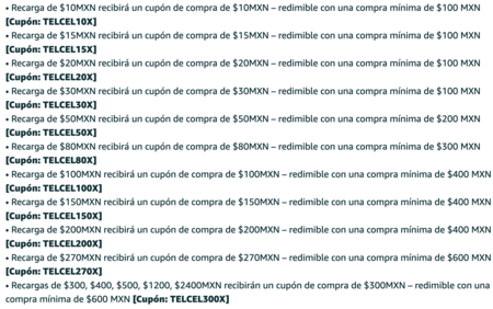 Cupones Telcel Amazon Mexico Recargas