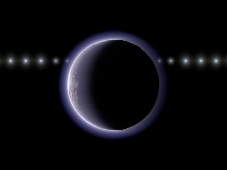 Ilustración sobre 2002 XV93 y su atmósfera tenue. 