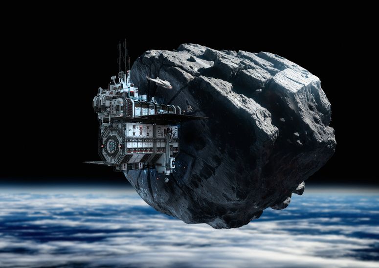 Un complejo espacial de minería de asteroides, según la ciencia ficción.